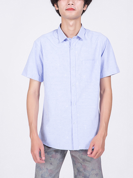Blue Button Down Chest Pocket Collared Plus Size Oxford Men Shirt for Casual Party Office
