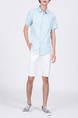 Blue and White Button Down Collared Plus Size Men Shirt for Casual Party Office