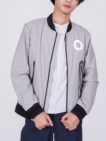 Gray and Black Long Sleeve Zipper Pocket Men Jacket for Casual