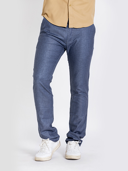 Blue Denim Regular Fit Men Pants for Casual Office