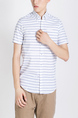 White and Blue Button Down Collared Striped Plus Size Men Shirt for Casual Party Office