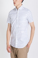 White and Blue Button Down Collared Striped Plus Size Men Shirt for Casual Party Office