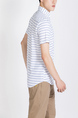 White and Blue Button Down Collared Striped Plus Size Men Shirt for Casual Party Office