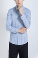 Blue Button Down Collared Long Sleeve Men Shirt for Casual Party Office Evening
