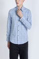 Blue Button Down Collared Long Sleeve Men Shirt for Casual Party Office Evening