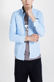 Blue Long Sleeve Collared Chest Pocket Plus Size Button Down Men Shirt for Casual Party Office