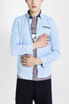 Blue Long Sleeve Collared Chest Pocket Plus Size Button Down Men Shirt for Casual Party Office