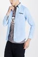 Blue Long Sleeve Collared Chest Pocket Plus Size Button Down Men Shirt for Casual Party Office