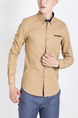 Beige Plus Size Collared Long Sleeve Chest Pocket Button Down Men Shirt for Casual Party Office Evening