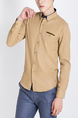 Beige Plus Size Collared Long Sleeve Chest Pocket Button Down Men Shirt for Casual Party Office Evening