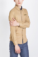 Beige Plus Size Collared Long Sleeve Chest Pocket Button Down Men Shirt for Casual Party Office Evening