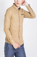 Beige Plus Size Collared Long Sleeve Chest Pocket Button Down Men Shirt for Casual Party Office Evening