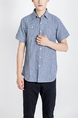 Blue Button Down Collared Chest Pocket Men Shirt for Casual Party Office