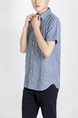Blue Button Down Collared Chest Pocket Men Shirt for Casual Party Office