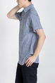 Blue Button Down Collared Chest Pocket Men Shirt for Casual Party Office