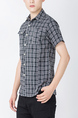 Black and Gray Button Down Chest Pocket Collared Men Shirt for Casual Party Office