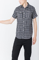 Black and Gray Button Down Chest Pocket Collared Men Shirt for Casual Party Office