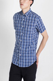 Blue and White Collared Button Down Plus Size Chest Pocket Men Shirt for Casual Party Office