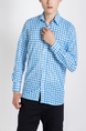 Blue and White Plus Size Collared Button Down Long Sleeve Men Shirt for Casual Party Office Evening