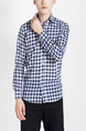 Blue and White Collared Button Down Shirt Long Sleeve Plus Size Men Shirt for Casual Party Office Evening