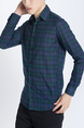 Blue and Green Plus Size Collared Button Down Long Sleeve Men Shirt for Casual Party Office Evening