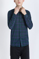 Blue and Green Plus Size Collared Button Down Long Sleeve Men Shirt for Casual Party Office Evening