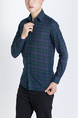 Blue and Green Plus Size Collared Button Down Long Sleeve Men Shirt for Casual Party Office Evening