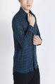 Blue and Green Plus Size Collared Button Down Long Sleeve Men Shirt for Casual Party Office Evening