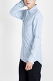 Blue Button Down Collared Chest Pocket Long Sleeve Men Shirt for Casual Party Office Evening