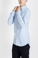 Blue Button Down Collared Chest Pocket Long Sleeve Men Shirt for Casual Party Office Evening