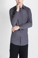 Gray Collared Button Down Long Sleeve Men Shirt for Casual Party Office Evening