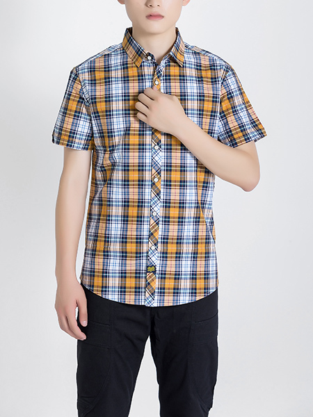 Colorful Button Down Checkered Collared Men Shirt for Casual Party Office