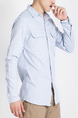 Blue Collared Chest Pocket Long Sleeve Button Down Oxford Men Shirt for Casual Party Office Evening