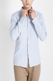 Blue Collared Chest Pocket Long Sleeve Button Down Oxford Men Shirt for Casual Party Office Evening
