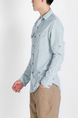 Blue Button Down Collared Chest Pocket Long Sleeve Oxford Men Shirt for Casual Party Office Evening