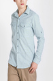 Blue Button Down Collared Chest Pocket Long Sleeve Oxford Men Shirt for Casual Party Office Evening