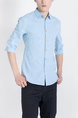 Blue Button Down Collared Long Sleeve Oxford Men Shirt for Casual Party Office Evening