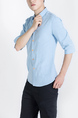 Blue Button Down Collared Long Sleeve Oxford Men Shirt for Casual Party Office Evening