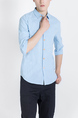 Blue Button Down Collared Long Sleeve Oxford Men Shirt for Casual Party Office Evening