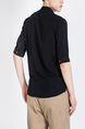 Black Mandarin Collared Chest Pocket Plus Size Polo Men Shirt for Casual Party Office