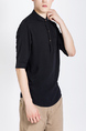 Black Mandarin Collared Chest Pocket Plus Size Polo Men Shirt for Casual Party Office