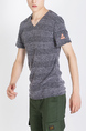 Gray Knitted V Neck Tee Plus Size Men Shirt for Casual Party