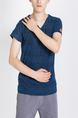 Blue Knitted V Neck Tee Plus Size Men Shirt for Casual Party