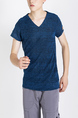 Blue Knitted V Neck Tee Plus Size Men Shirt for Casual Party