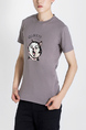 Gray Round Neck Printed Plus Size Tee Men Shirt for Casual Party