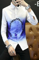 White and Blue Plus Size Slim Located Printing Lapel Buttons Long Sleeve Men Shirt for Casual Office
