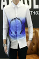 White and Blue Plus Size Slim Located Printing Lapel Buttons Long Sleeve Men Shirt for Casual Office