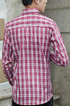 Red and White Plus Size Slim Grid Lapel Buttons Checkered Men Shirt for Casual