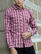 Red and White Plus Size Slim Grid Lapel Buttons Checkered Men Shirt for Casual
