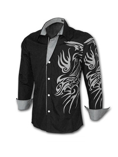 Black and White Plus Size Slim Linking Located Printing Men Shirt for Casual Party